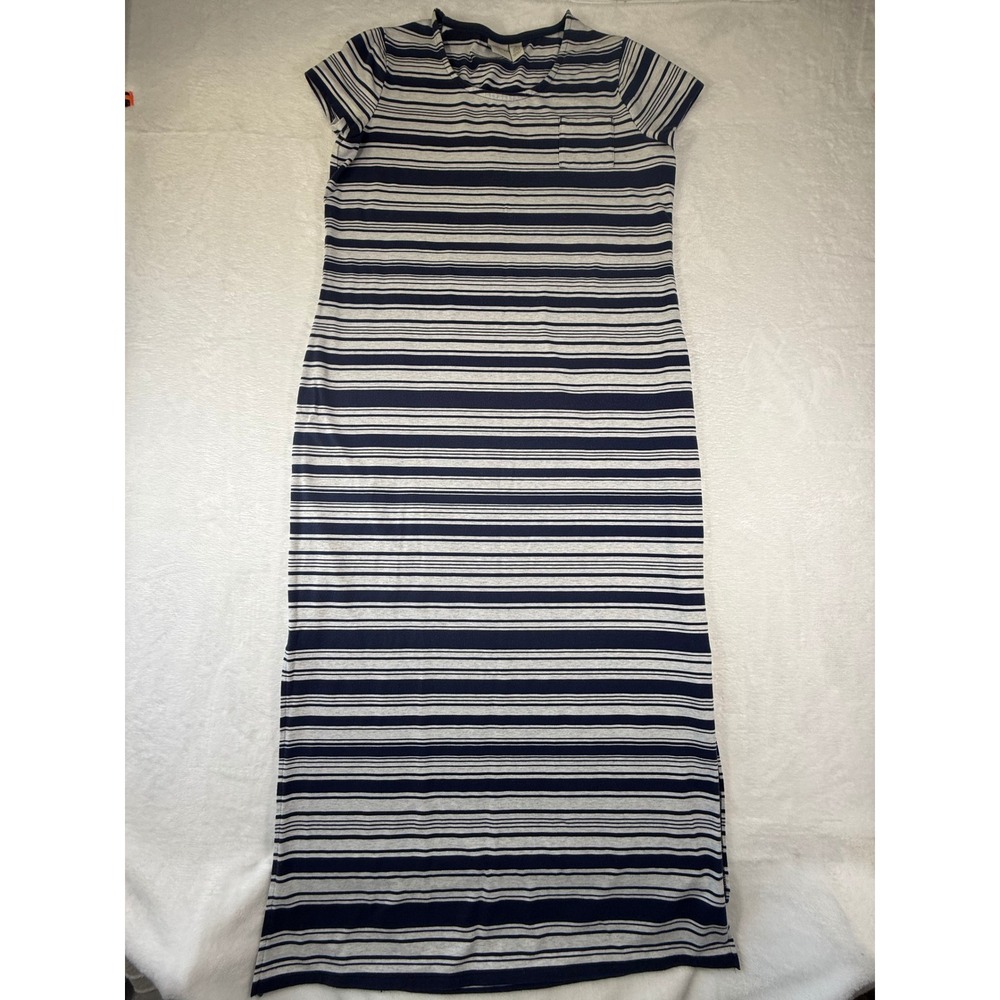 Zenergy by Chicos‎ Navy Blue White Striped Short Sleeve Pocket T-Shirt Sz 2